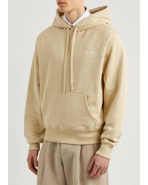 AMI Natural Logo Hooded Stretch-Cotton Sweatshirt for men