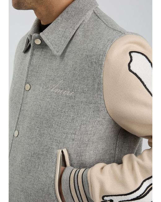 Amiri Gray Bones Wool-Blend Varsity Jacket for men