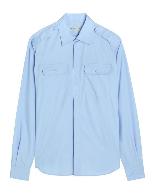 AARON ESH Blue Military Cotton-Poplin Shirt