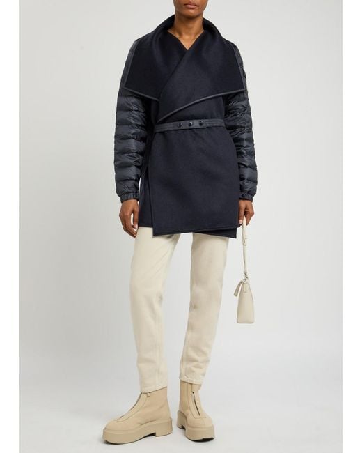 Moncler Blue Quilted Wool Cape Coat