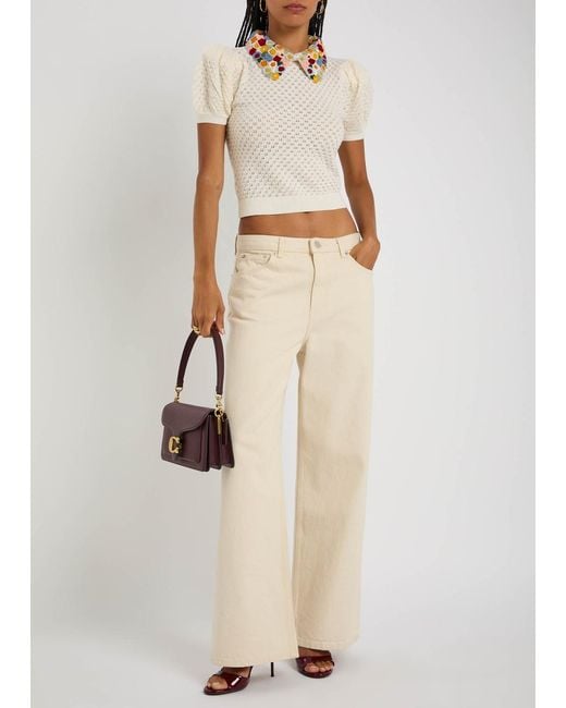 Alice + Olivia White Chase Puff Sleeve Sweater