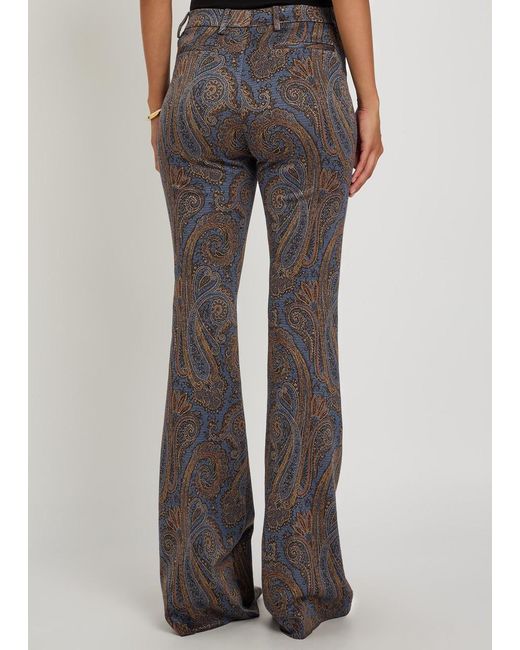 Etro Gray Paisley-Jacquard Flared-Leg Trousers