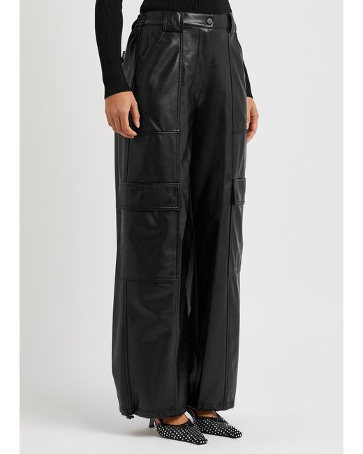 Jonathan Simkhai Black Wide-leg Vegan Leather Cargo Trousers