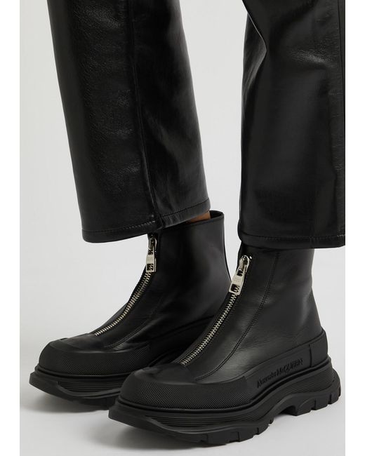 Alexander McQueen Black Logo Leather Ankle Boots
