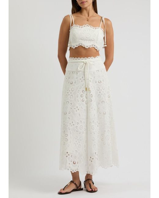 Zimmermann White Ottie Broderie Anglaise Cropped Cotton Top