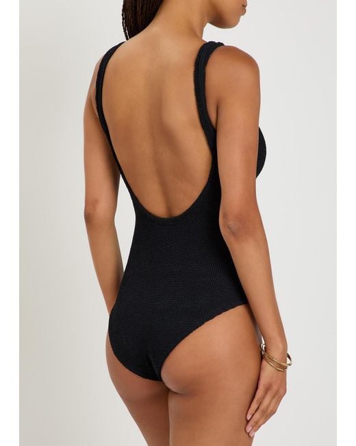 Hunza G Black Coverage Square-Neck Crinkle Swimsuit