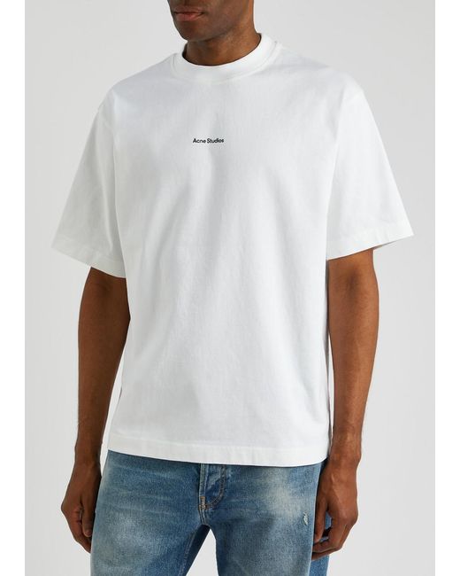 Acne White Logo-print Cotton T-shirt for men