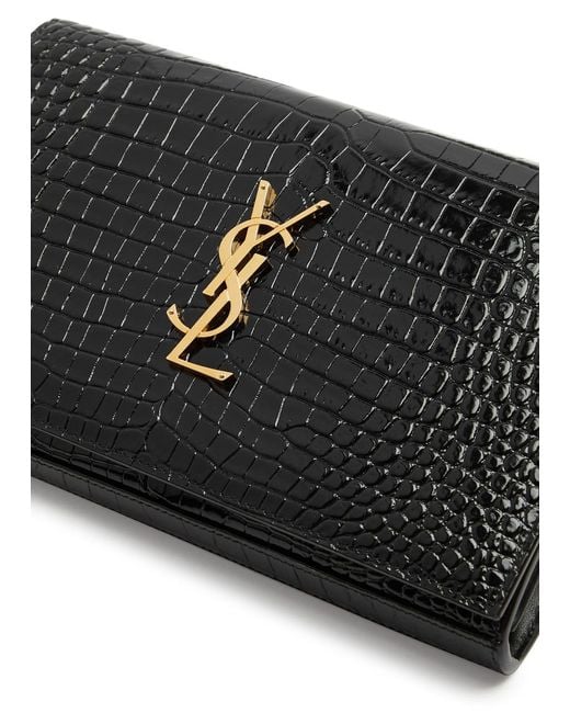 Saint Laurent Black Cassandre Crocodile-effect Leather Wallet-on-chain