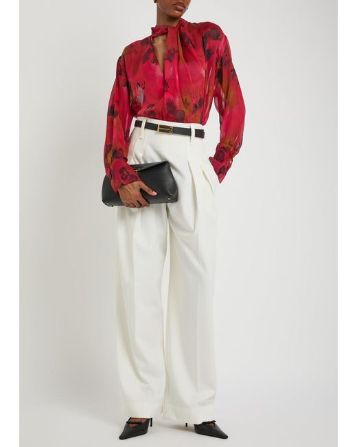 Victoria Beckham Red Draped Floral Silk-Chiffon Blouse
