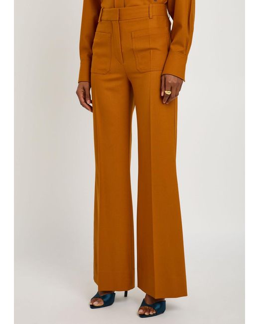 Victoria Beckham Brown Alina Flared-Leg Twill Trousers