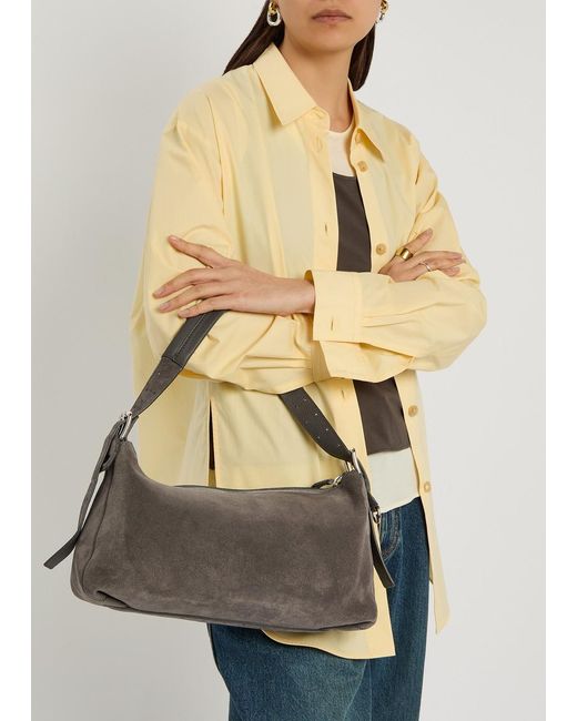 Lemaire Brown Belted Baguette Suede Shoulder Bag