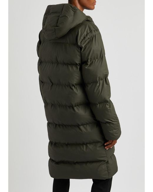 Rains Green Alta Quilted Rubberised Coat