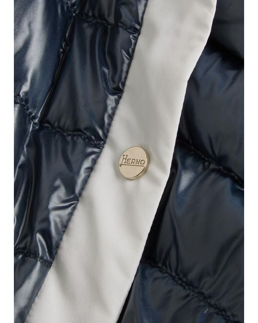 Herno Blue Contrasting Padded Glossed Shell Jacket