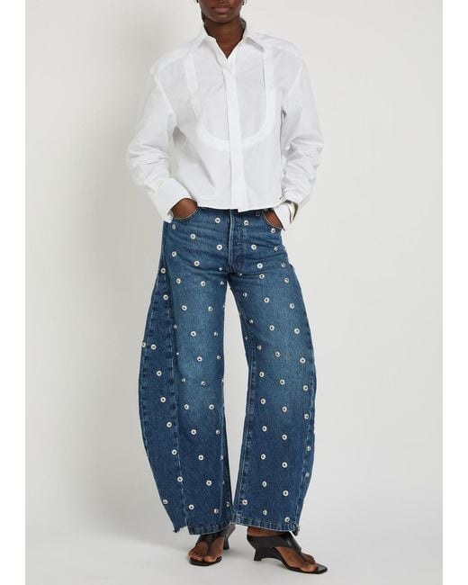 A.W.A.K.E. MODE Blue Stud-Embellished Barrel-Leg Jeans