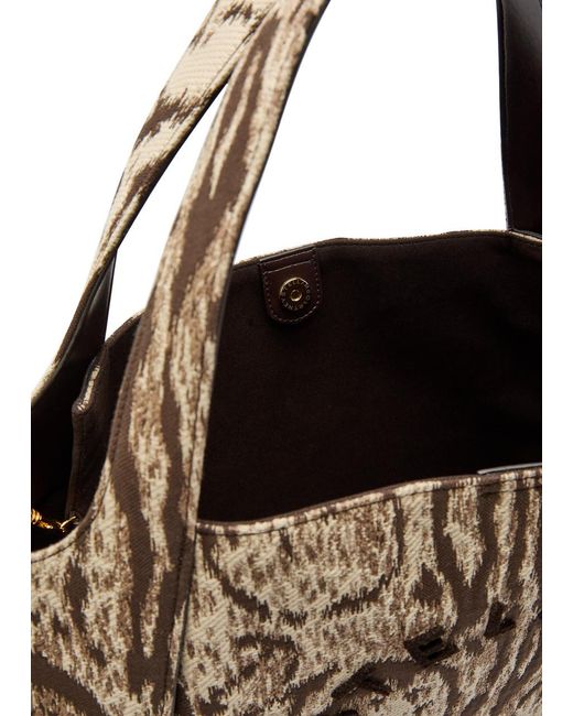Stella McCartney Brown Logo Leopard-Jacquard Canvas Tote Bag