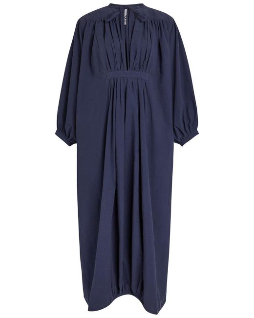 Les Vacances d'Irina Blue Not So Hazy Nipple Pleated Cotton Midi Dress