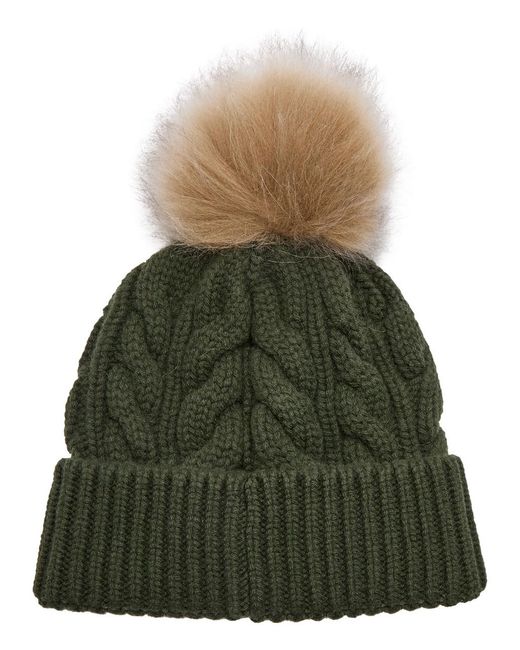 Moncler Green Pompom Cable-Knit Wool-Blend Beanie