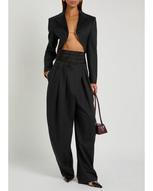 Alaïa Black Cropped Silk And Stretch-Wool Jacket
