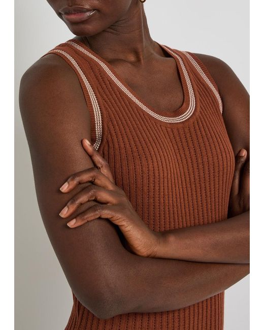 Tod's Brown Scoop-Neck Cotton-Knit Midi Dress
