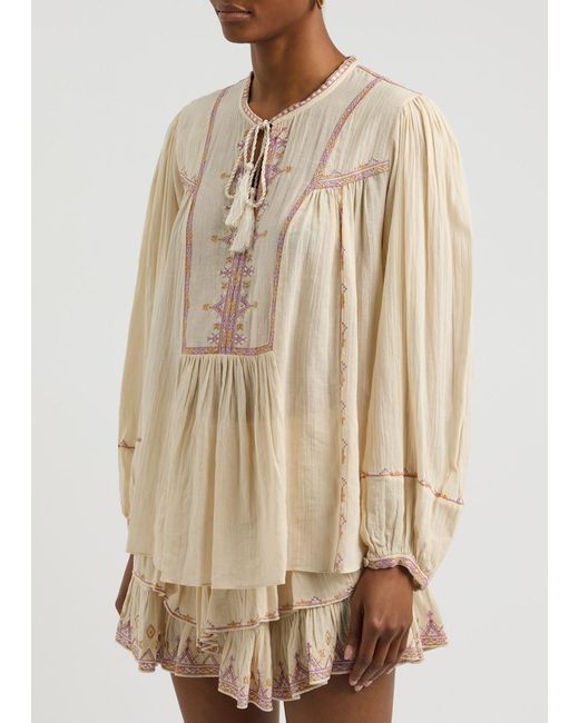 Isabel Marant Natural Silekia Embroidered Cotton-Voile Blouse