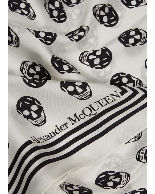 Alexander McQueen White Biker Skull-print Silk Scarf