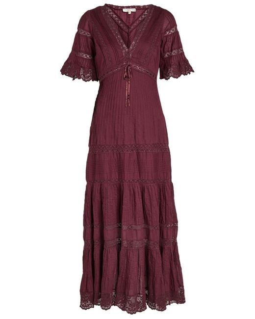 LoveShackFancy Red Marlowe Lace-Detail Cotton Midi Dress