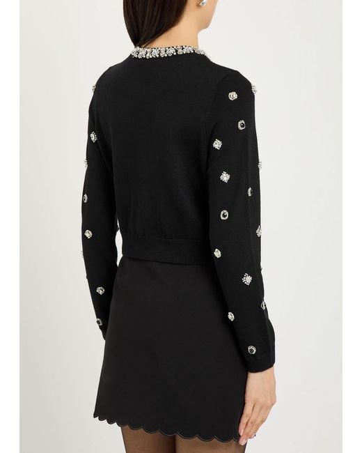 Alice + Olivia Black Dollie Embellished Cardigan