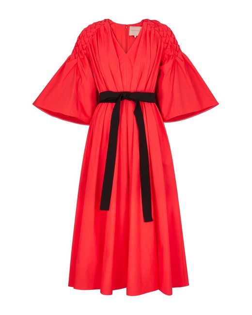 Roksanda Red Electra Cotton-Poplin Midi Dress