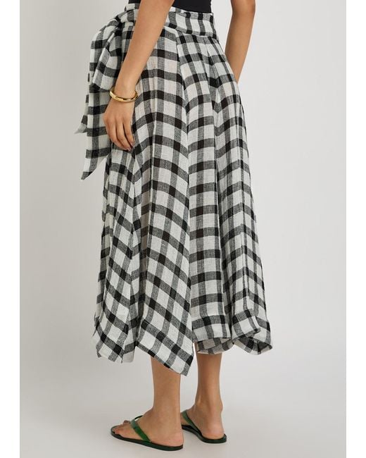 Lisa Marie Fernandez Natural Checked Belted Linen-Blend Midi Skirt