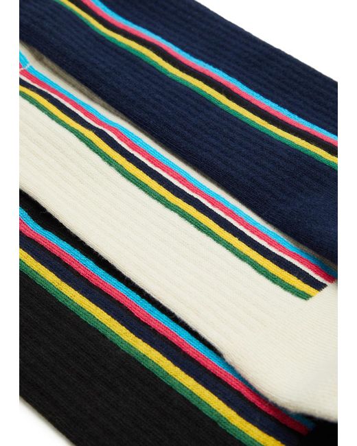 Paul Smith Blue Striped Stretch-cotton Socks for men