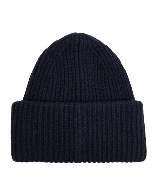 Acne Blue Pansy Logo Ribbed Wool Beanie for men