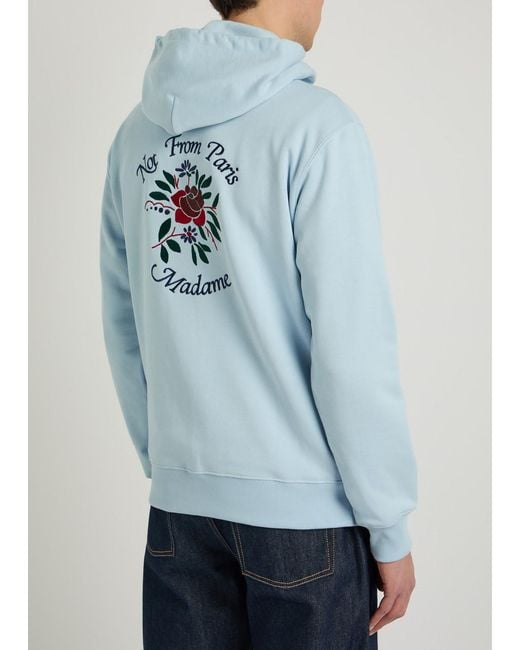 Drole de Monsieur Blue Nfpm Floral-Embroidered Hooded Cotton Sweatshirt for men