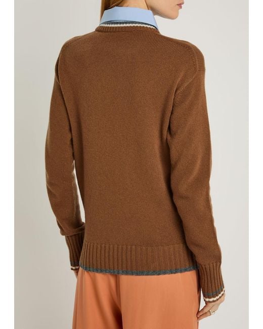 Stella McCartney Brown Shirt-Effect Wool Jumper