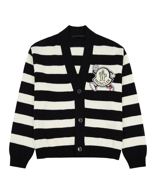 Moncler Black Striped Logo Wool Cardigan for men