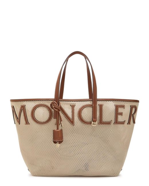 Moncler Brown Logo-Appliquéd Leather And Woven Tote
