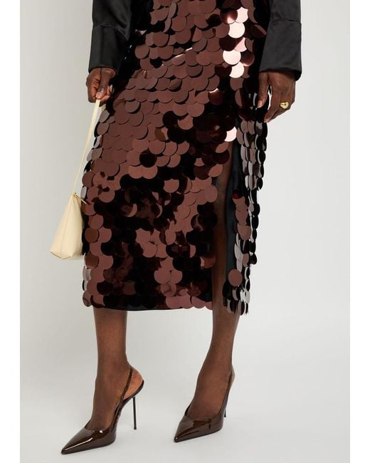 Roksanda Brown Halin Embellished Midi Mesh Skirt