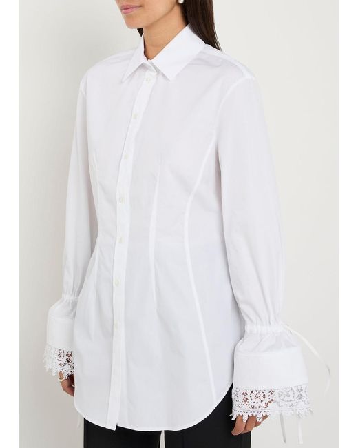 Erdem White Lace-Trimmed Cotton-Poplin Shirt