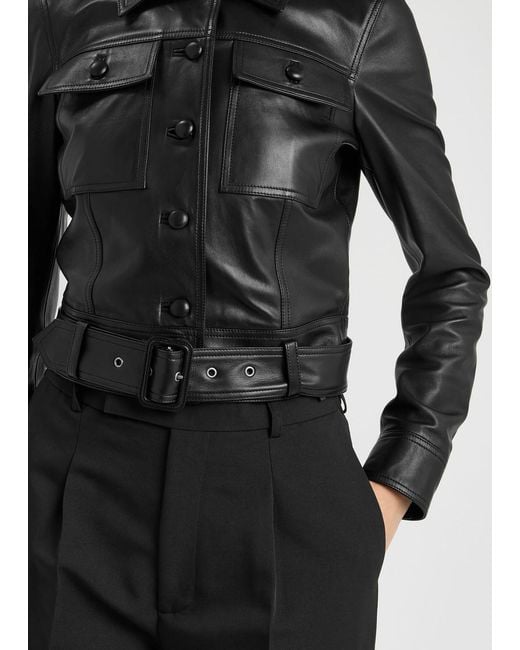 Saint Laurent Black Leather Cropped Jacket