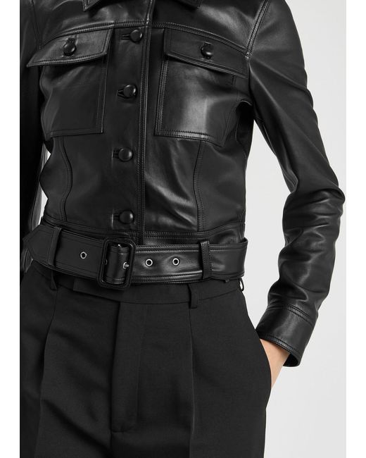 Saint Laurent Black Leather Cropped Jacket