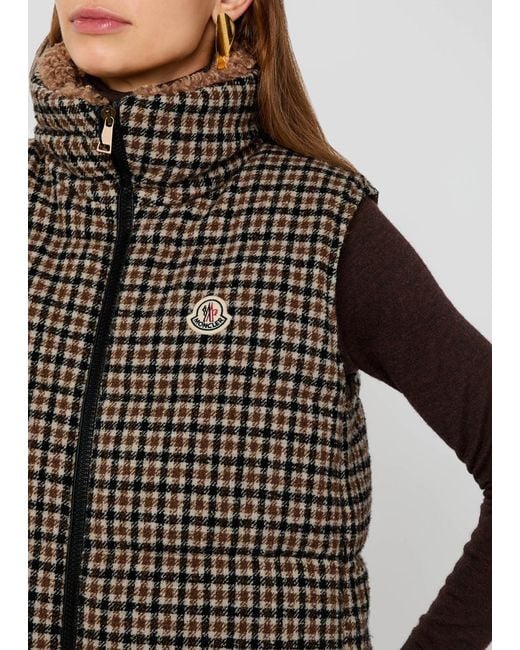Moncler Brown Touvet Houndstooth Quilted Wool-Blend Gilet