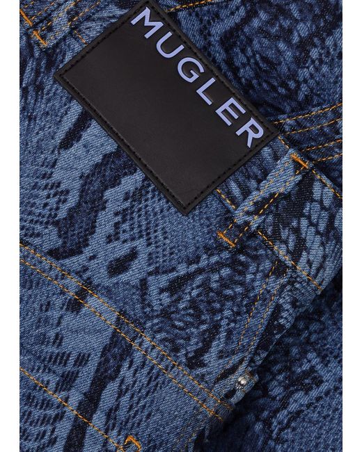 Mugler Blue Python-print Flared Jeans