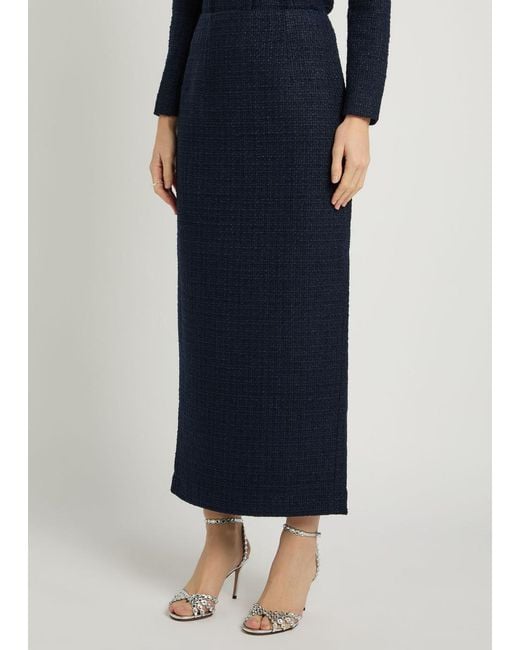 Roland Mouret Blue Ceremony Metallized Bouclé Midi Skirt