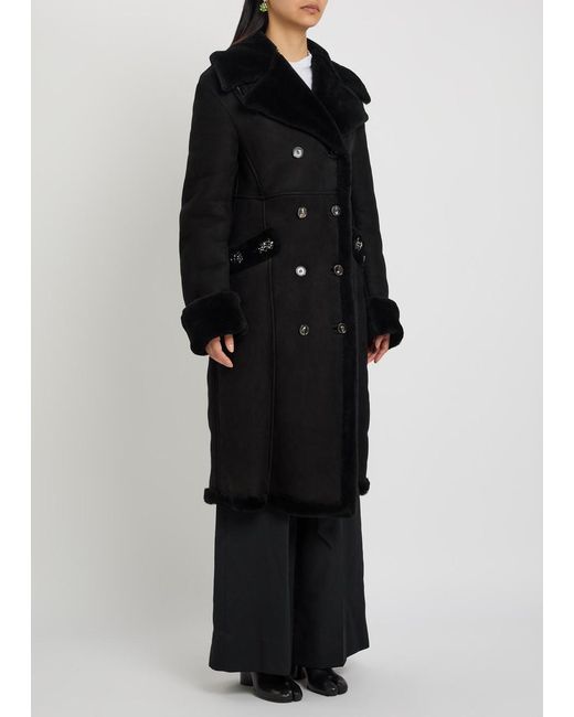 Simone Rocha Black Double-Breasted Shearling Coat