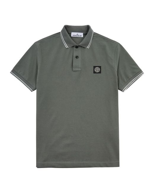 Stone Island Gray Logo Piqué Stretch-Cotton Polo Shirt for men