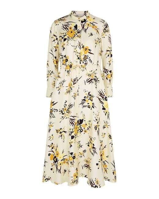 Tory Burch Natural Floral-print Silk Midi Shirt Dress
