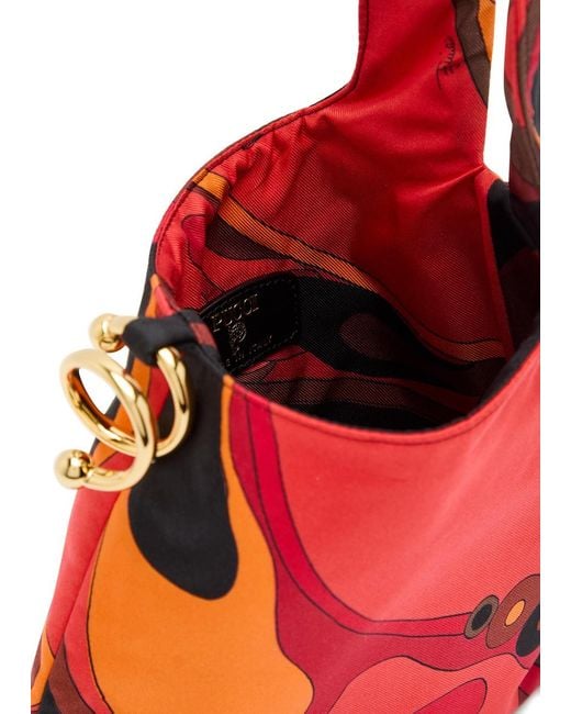 Emilio Pucci Red Emilio Printed Silk-Twill Top Handle Bag