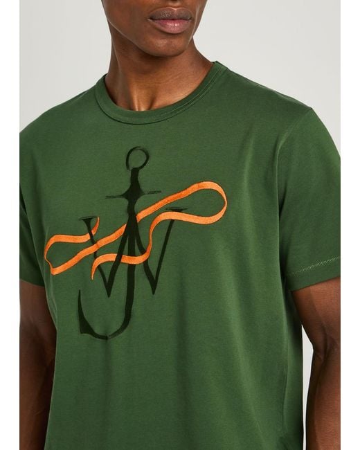 J.W. Anderson Green Ribbon Anchor Embroidered Cotton T-Shirt for men