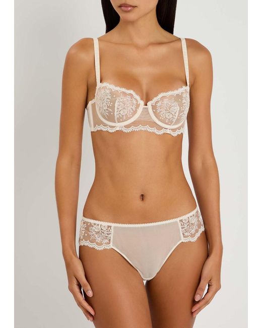 Simone Perele White Intrigue Tanga Embroidered Tulle Briefs