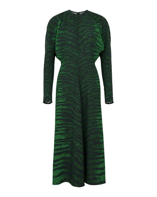 Victoria Beckham Green Tiger-print Panelled Midi Dress