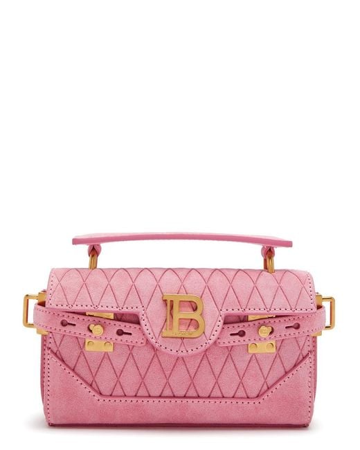 Balmain Pink B-buzz 19 Suede Top Handle Bag